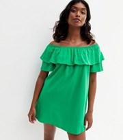 New Look Green Jersey Frill Bardot Mini Dress